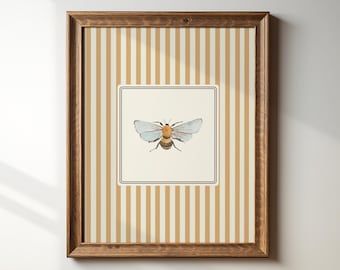 Yellow Striped Bumblebee Illustration Print, Vertical Portrait, INSTANT Digital Print, Wall Art, Minimalist Decor