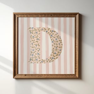 D, Impressão inicial quadrada, Letra floral, Download digital, Arte em aquarela, Ideia para presente, Impressão artística, Impressão para download, Vintage, Impressão digital