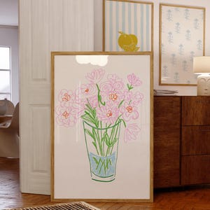 Pink Doodle Floral Art Print: Trendy Cottage Decor, Digital Downloads, Art Print, Abstract Line Drawing, Wildflower Botanical image 3