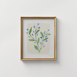 Watercolor Forget Me Not Floral Print, Digital Print, Wall Art, Trendy Decor, Abstract Vintage Painting, English Garden, Floral, Cottage