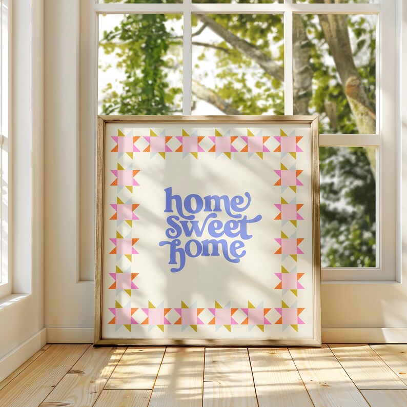 Home Sweet Home Quilted Square Print, INSTANT Digital Downloadable Wall