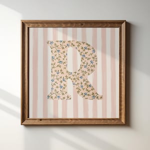 R, Impresión inicial cuadrada, Letra floral, Descarga digital, Arte de acuarela, Idea de regalo, Impresión artística, Impresión descargable, Vintage, Impresión digital