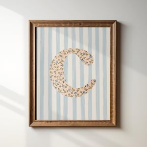 C, Anfangsdruck, Blumenbuchstabe, digitaler Download, Aquarellkunst, Geschenkidee, Kunstdruck, Herunterladbarer Druck, Vintage, Digitaldruck