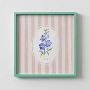 JULIO, Espuela de caballero, Impresión floral del mes de nacimiento, Cuadrado, Idea de regalo, Descarga digital instantánea, Arte mural, Regalo de Navidad