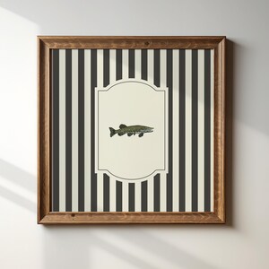 Minimalist Trout Fish Digital Art Print: Black and White Striped Illustration, Gift Idea, Aesthetic, French Decor