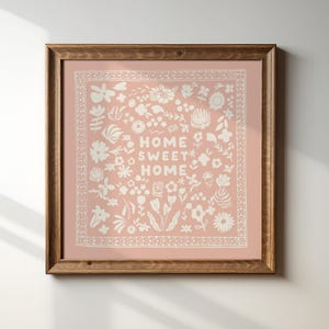 Sweet Pea Pink Home Sweet Home Square Print, Digital Download, Wall Art, Trendy Decor, Minimalist, Living Room Art, Cottage, Wall Decor