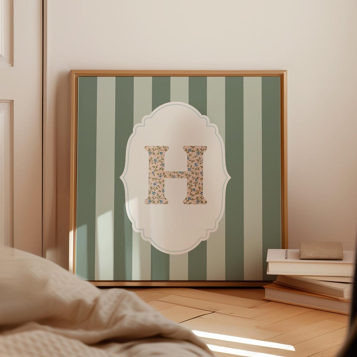 Floral Initial Letter H Print: Personalized Watercolor Initial Art ...
