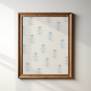 Blue Vintage Watercolor Floral Print, Digital Downloadable Wall Art, Trendy Decor, Abstract Vintage Painting, English Garden