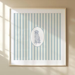 Blue and White Striped Golden Retriever Dog: Trendy Cottage Decor, Digital Downloads, Art Print, Gift Idea, Pet Owner Gift image 4