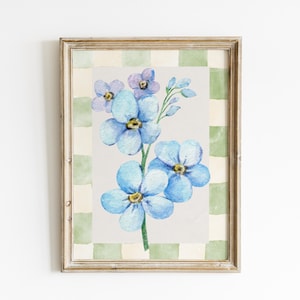 Forget Me Not Vintage Floral Print, Watercolor, Digital Downloadable Wall Art, Trendy Decor, Abstract Vintage Painting, English Garden