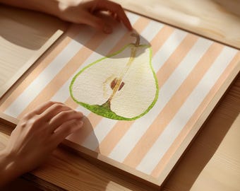Striped Colorful Fruit Print, Wall Art, Trendy Decor, Floral