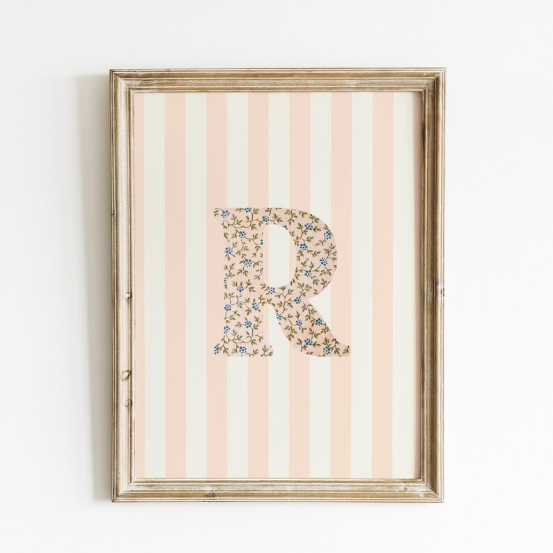 Floral Initial Letter R Print: Vintage Watercolor Initial, Digital ...