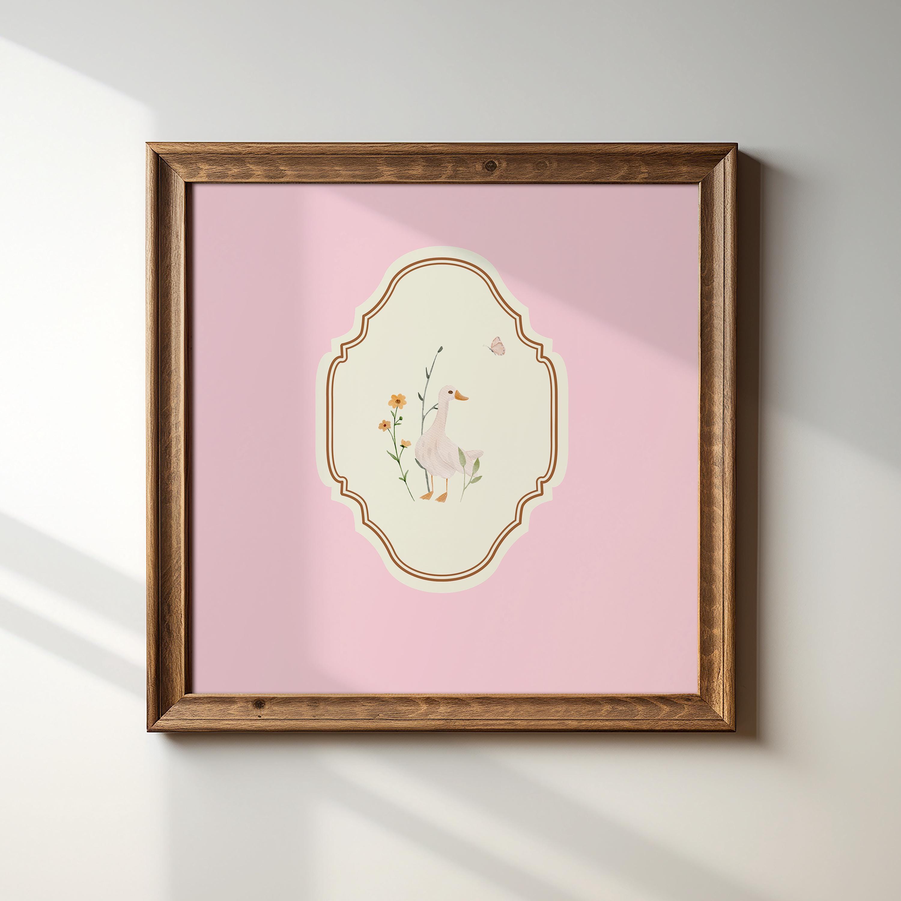 Pink Ornate Vintage Duckling, INSTANT Digital Download, Wall Art, Trendy Decor, Living Room Art, Cottage, Nursery, Square