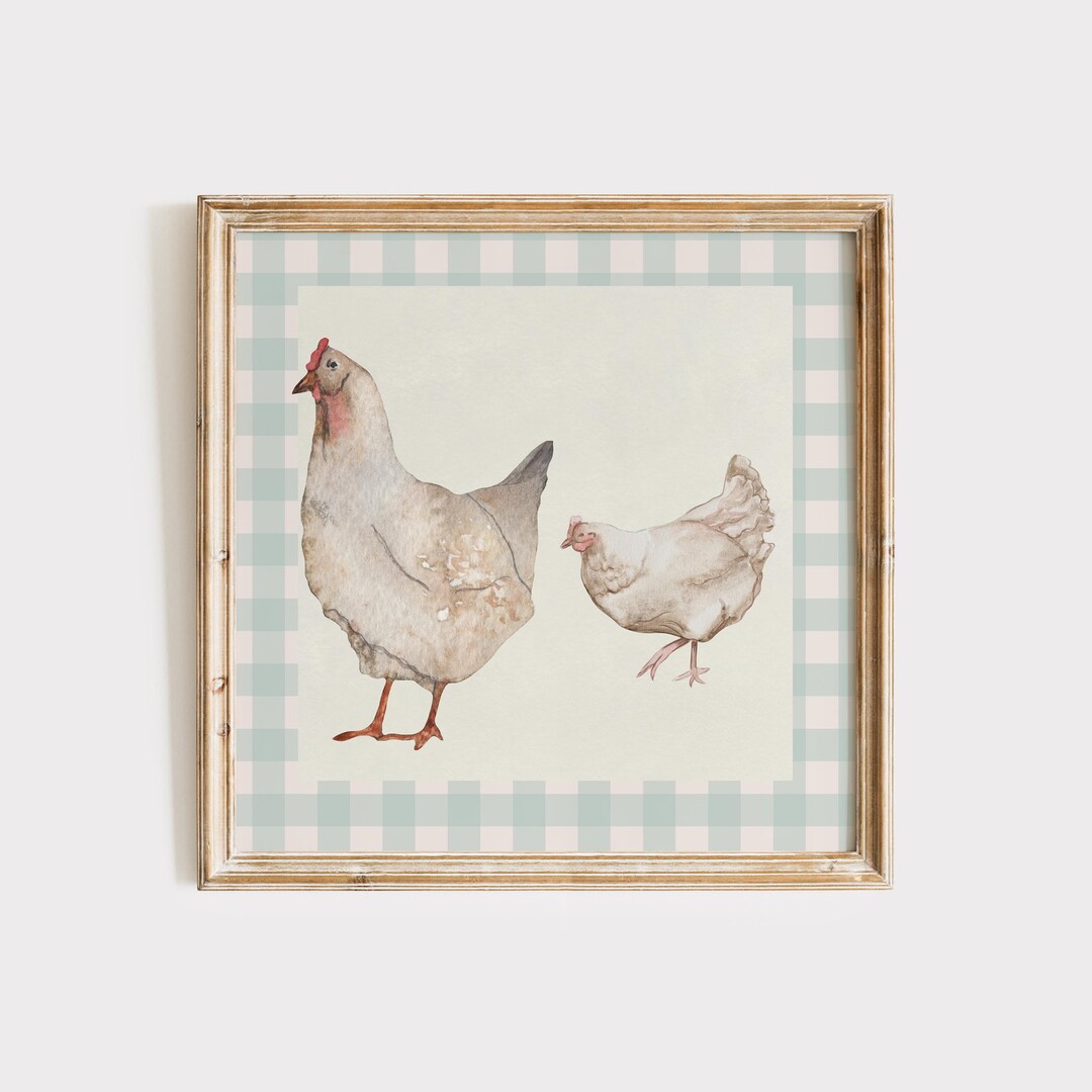 Gingham Chicken Print: Vintage Kitchen Wall Art, Digital Downloads, Art ...