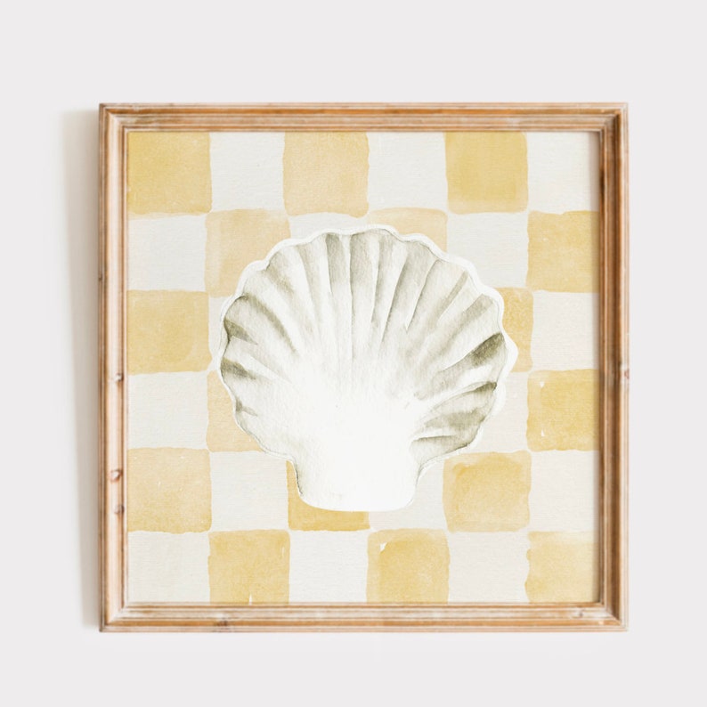 Checquered Shell Yellow Checkered Shell Painting, Digital Download Wall Art, Trendy ...
