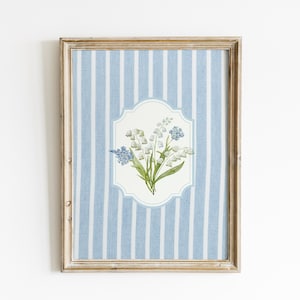 Blue Vintage Lily Of The Valley Art Print, Digital Print, Wall Art, Trendy Decor, Abstract Vintage Painting, English Garden, Floral, Cottage