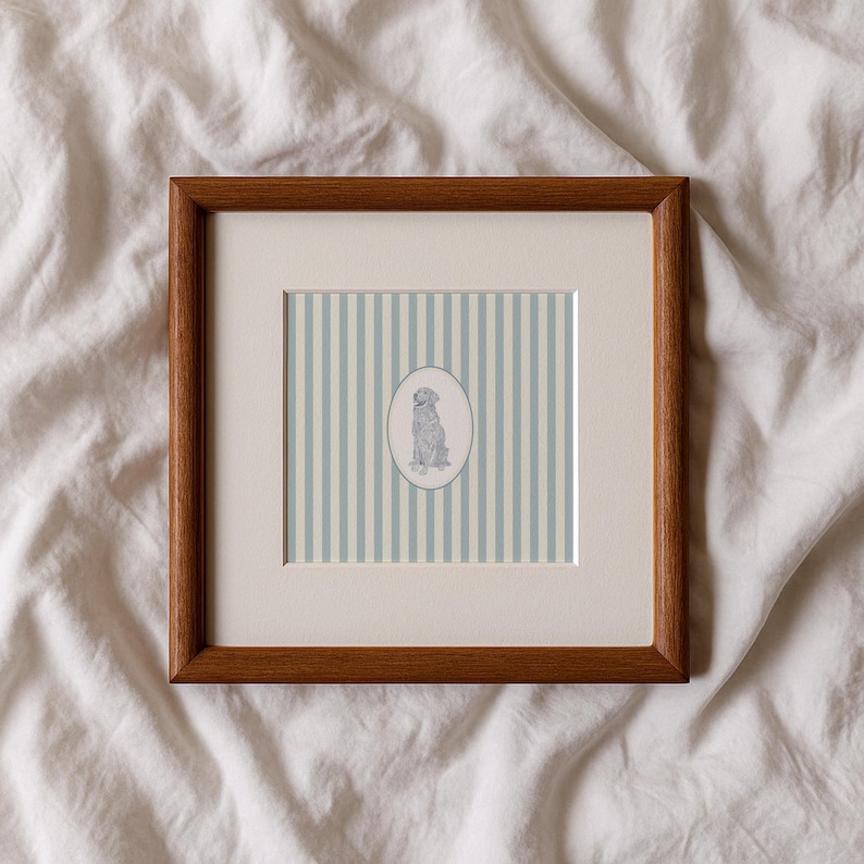 Blue and White Striped Golden Retriever Dog: Trendy Cottage Decor, Digital Downloads, Art Print, Gift Idea, Pet Owner Gift image 9