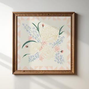 Blush Quilted Doodle Floral Print, INSTANT Digital Downloadable Wall Art, Trendy Decor, Living Room Art, Cottage, Nursery