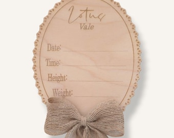 Vintage Birth Record Plaque | Baby Announcement Keepsake with Burlap Bow