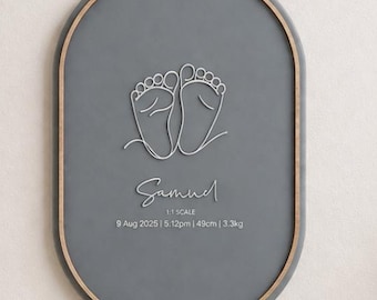 1:1 Scale Baby Footprint Plaque | Custom Birth Stats Keepsake, Nursery Decor
