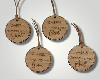 Set of 4 Gift tags | Personalised gift tags | Something you wear | Something you need | Something you want | Something you read