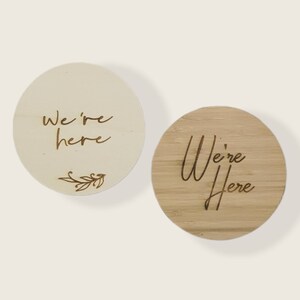 We're Here | Twins Birth Announcement Disc | Twin Baby Announcement| Baby prop | Baby photo prop