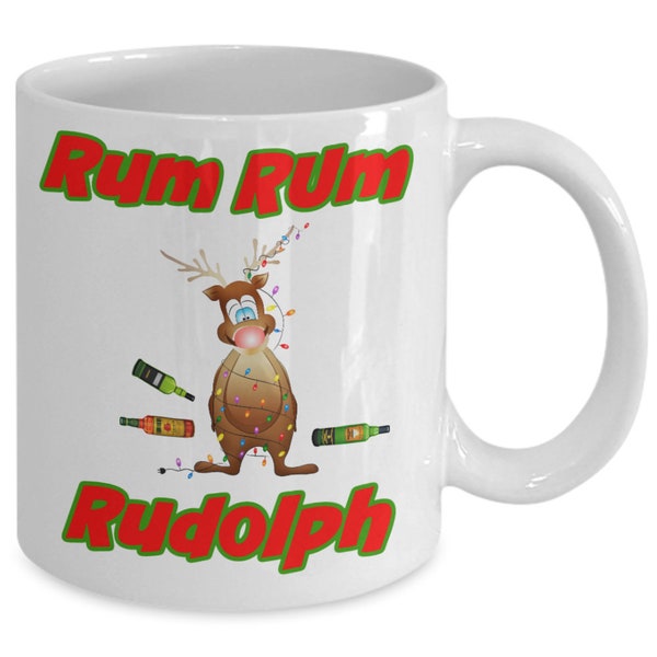 Rum Rum Rudolph | Run Run Rudolph Song Spoof | Rudolph the Red Nosed Reindeer Adult Humor | Inappropriate Drunk Santa's Reindeer Coffee Mug