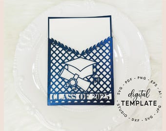 5X7 2025年度卒業式招待状ポケット折り封筒テンプレート（卒業式用）SVG、AI EPS、DXF、シルエットカメオ、クリカット