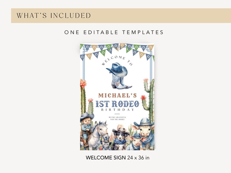My First Rodeo Theme Sign Editable My First Blue Rodeo Birthday Welcome Sign Canva Template, Blue ...