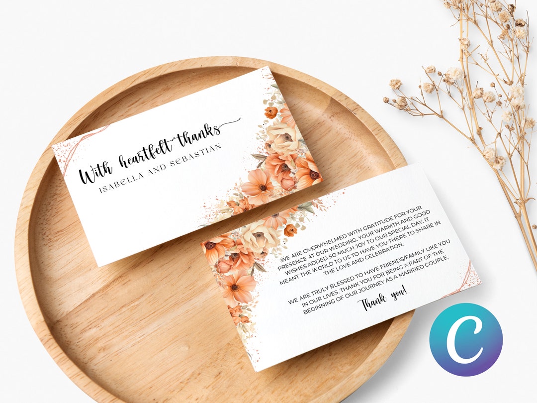 Peach Fuzz Floral Wildflower Watercolor Wedding Thank You Card Set ...