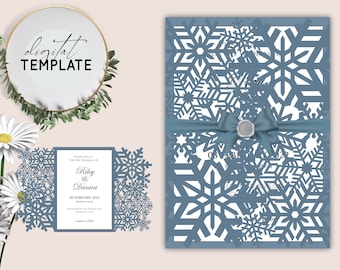 5x7 Gate Fold Schneeflocken Hochzeit Quinceanera Laser cut Template Cover - SVG Template Suite - Schneeflocken Digital -015B