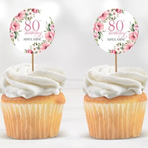 80th Birthday Cupcake Cake Topper Canva Template for Mother Grandma ...