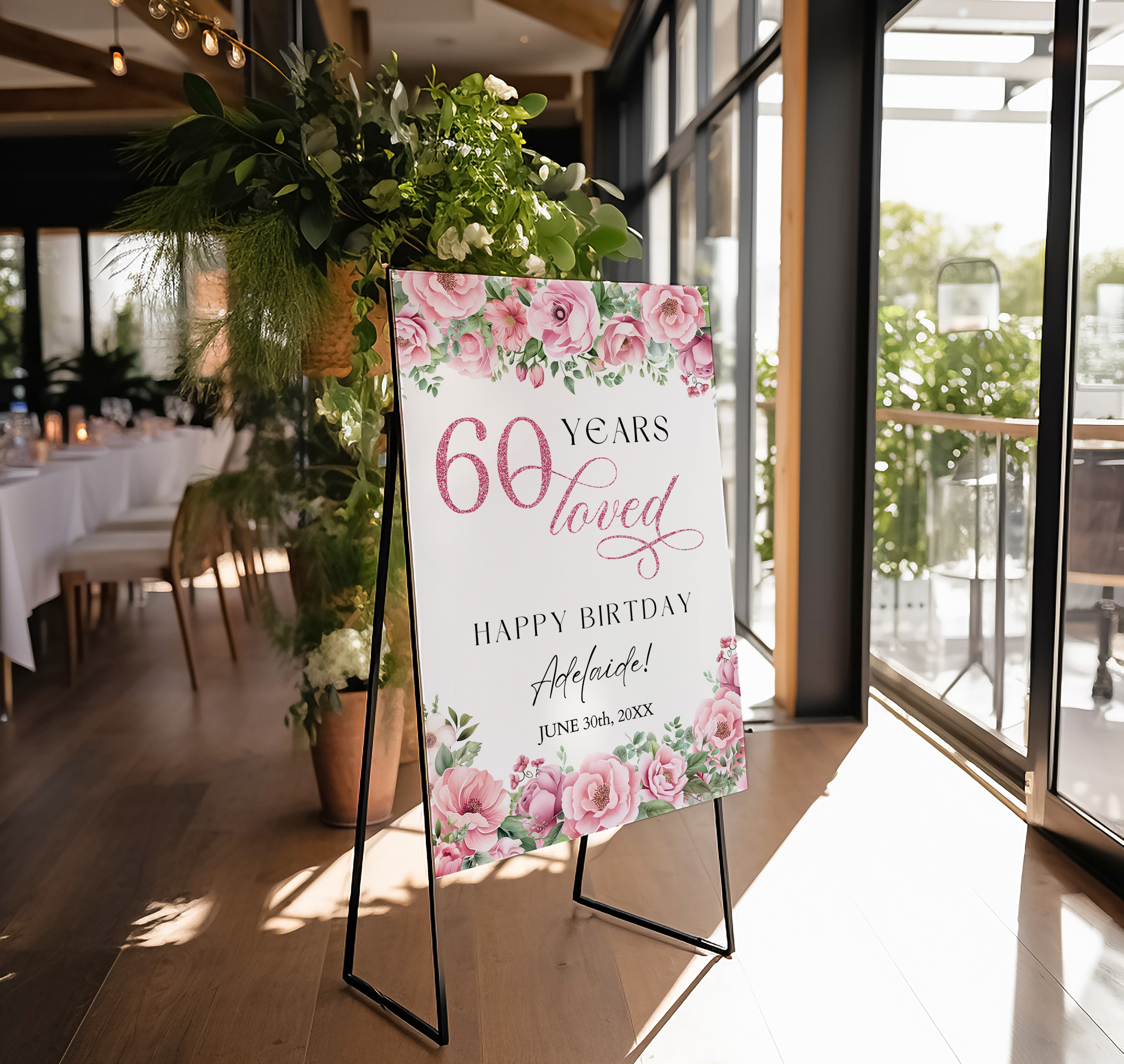 60th Birthday Welcome Sign Template for Mother Grandma Women, Pink ...