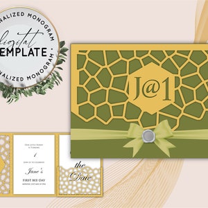 5x7 Benutzerdefinierte Monogramm Trifold Laser Cut Template Biene Geburtstag Party Einladung - SVG Silhouette Cricut - Geometrisch Elegante Wabe -021E
