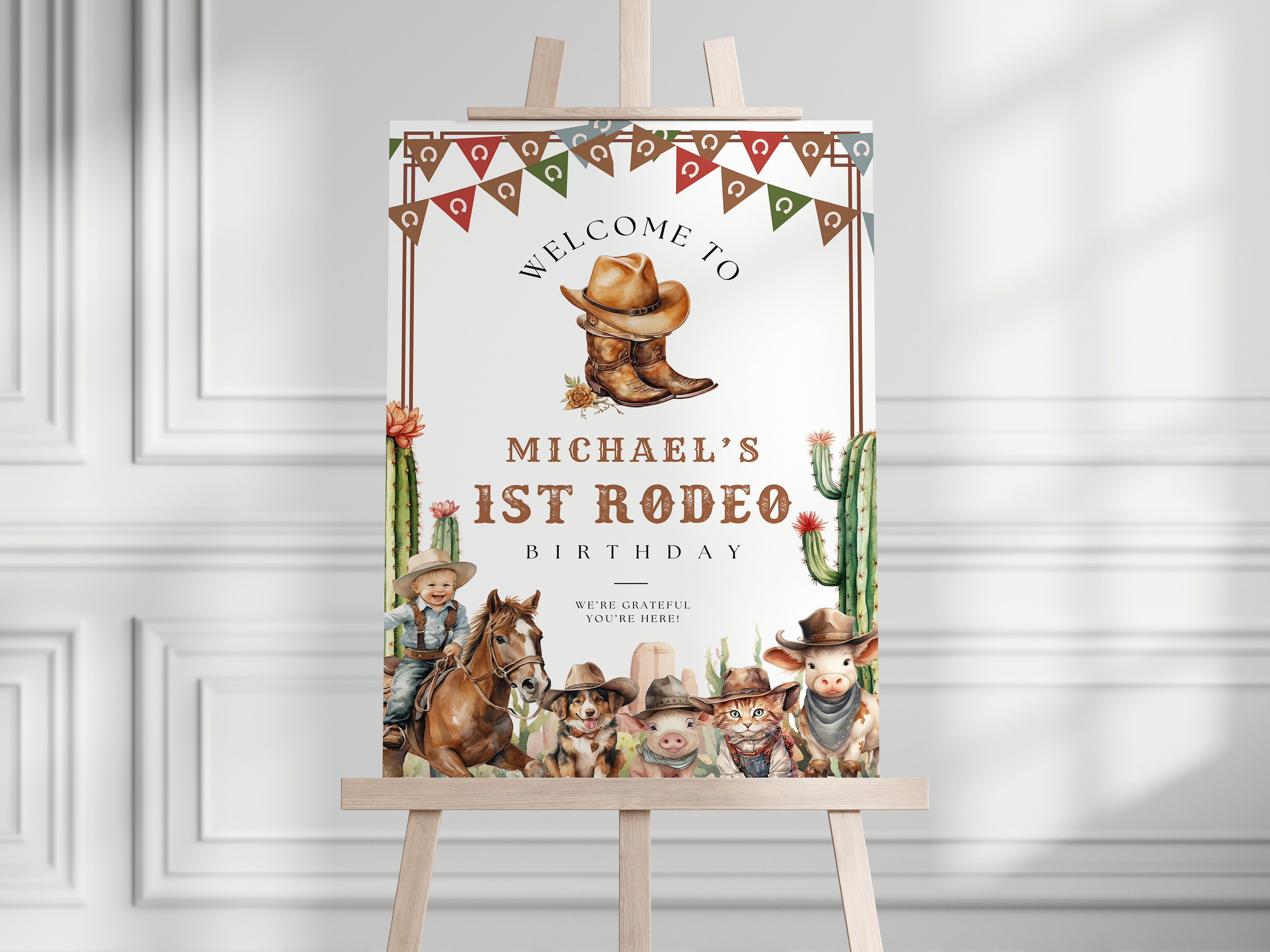 My First Rodeo Theme Sign Editable My First Rodeo Birthday Welcome Sign Canva Template, Brown ...
