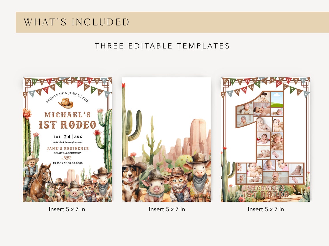 Editable My First Rodeo Birthday Invitation Canva Template With Photo ...