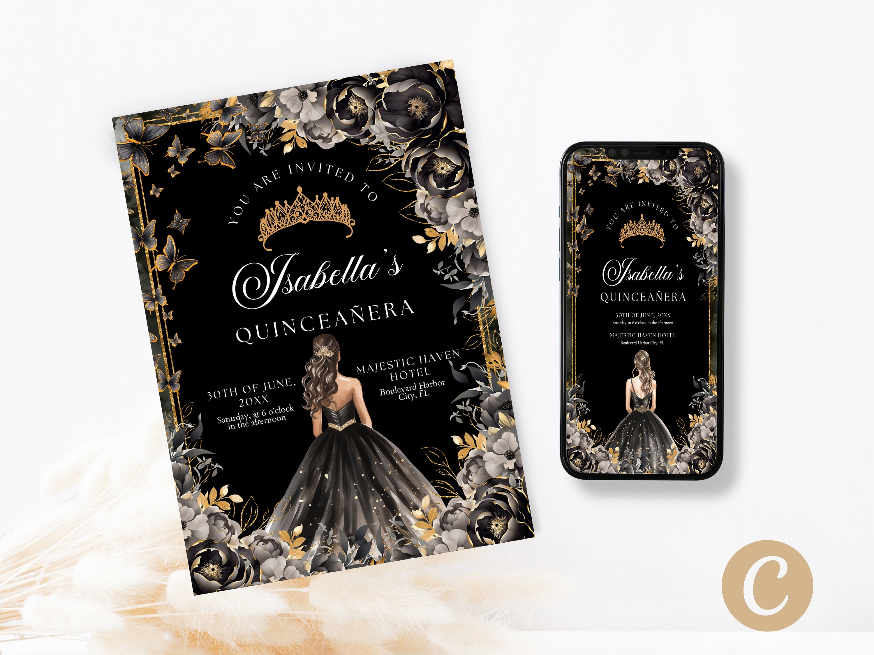 Black and Gold Quince Dress - Etsy