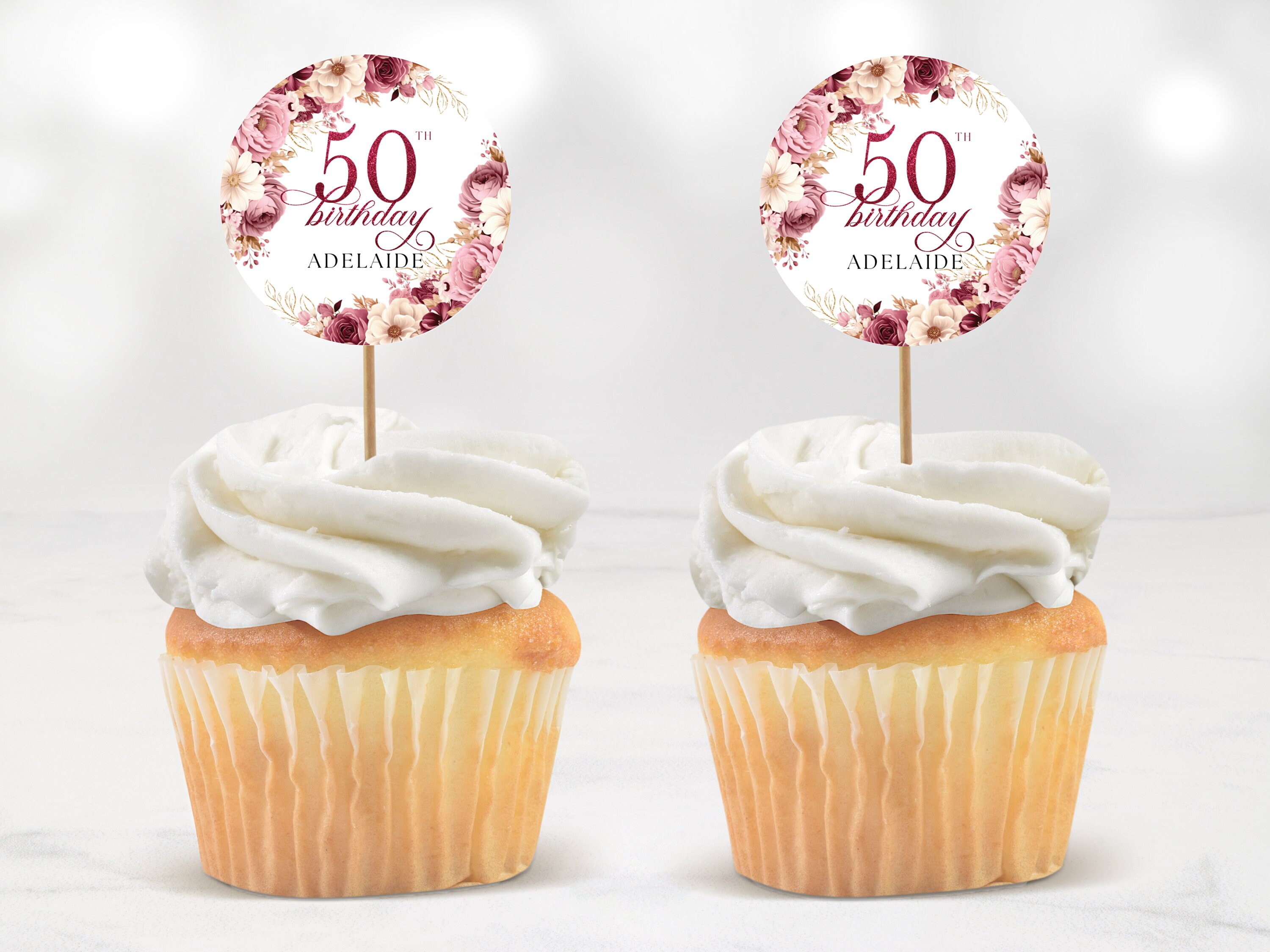 50th Birthday Cupcake Cake Topper Canva Template for Mother Grandma ...