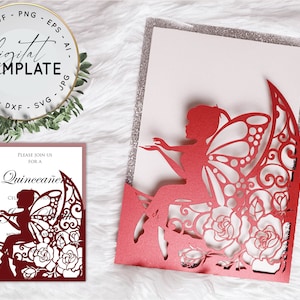 5X7 Floral Fairy Invitation Template Laser Cut Pocketfold  for Wedding, Quinceanera, Birthday, Sweet 16 Svg, AI Eps, Dxf, Silhouette, Cricut
