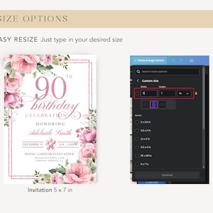 Peut inclure: Une invitation florale rose et blanche avec des accents dor&eacute;s pour une c&eacute;l&eacute;bration de 90e anniversaire. L'invitation mesure 12,7 cm de large sur 17,8 cm de haut. Le texte sur l'invitation est le suivant : "90e anniversaire C&eacute;l&eacute;bration en l'honneur d'Adelaide Smith 30 d&eacute;cembre 15h00-17h00 Mystic Gardens Event Venue The Enchantment Lane Serenity Springs, CA"