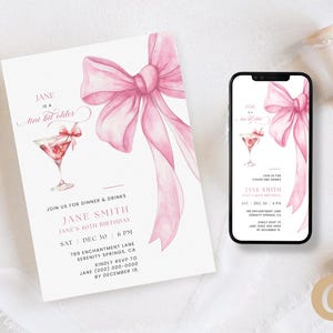 Rosa Schleife 40. Geburtstagseinladung Mädchen, 40 Jahre alte Rosa Kokette Schleife Antwortkarte Digitaler Download für Sie, bearbeitbare Canva Vorlage BP0087