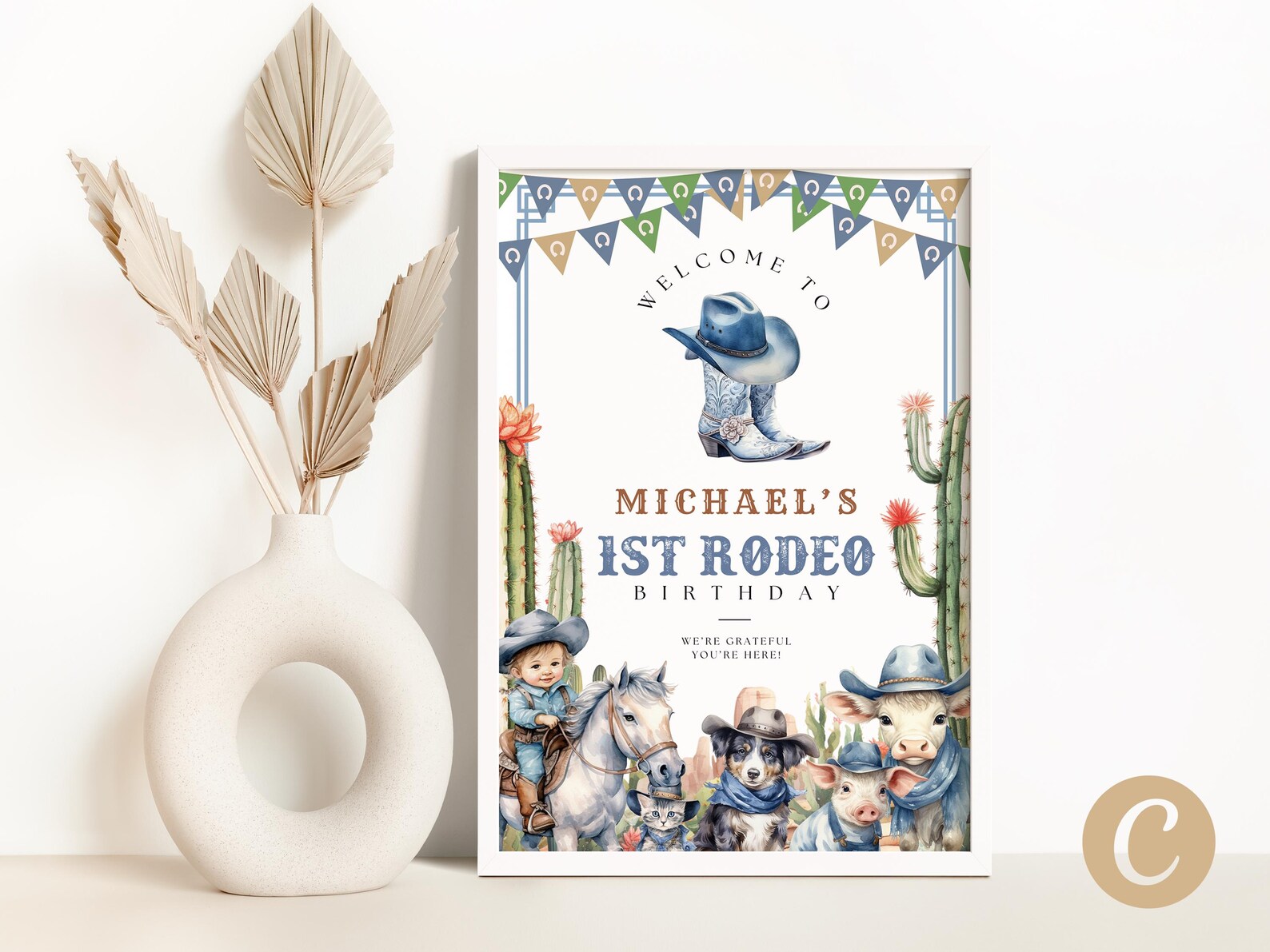 My First Rodeo Theme Sign Editable My First Blue Rodeo Birthday Welcome Sign Canva Template, Blue ...