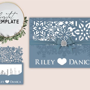 5x7 Personalisiertes Monogramm Schneeflocken Hochzeit Quinceañera Weihnachten Laser Cut Briefumschlag EinladungSeinladung -SVG Cameo Cricut - 015C