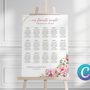 Tabella dei posti a sedere per matrimoni di grandi dimensioni rosa polveroso, modello di tela floreale di peonie rosa cipria, elegante set di acquerelli romantici semplici e moderni minimalisti