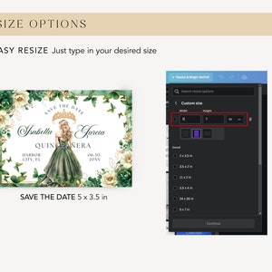 Emerald Green Gold Floral Butterfly Princess Quinceanera Save the Date Invitation Canva Template, Quince Invite RSVP Thank you Card QB0030 image 8