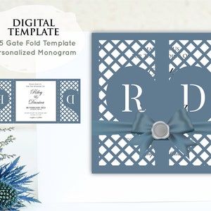 5x5 Custom Monogram Gate Fold Laser Cut Template Wedding Invitation Cover -SVG Template Suite -Geometric Swirly Elegant Intricate -010B