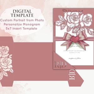 5x7 Custom Monogram Envelope Laser Cut Template Wedding Invitation Cover -SVG Template Suite -Floral Elegant Intricate Art Deco Design -007E