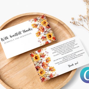 Rustikale Wiese Wildblumen Aquarell Hochzeit Dankeschön Karte Set Canva Vorlage, Elegant Minimalist Individuell bearbeitbar druckbar Sofort Download