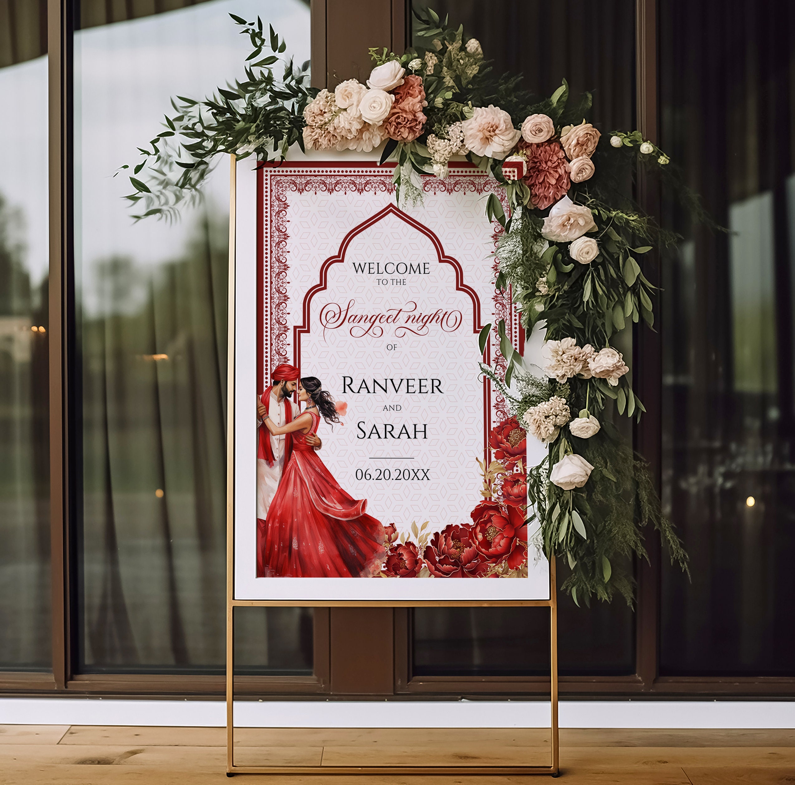 Sangeet Welcome Sign Canva Template for Red Wedding, Indian Wedding ...