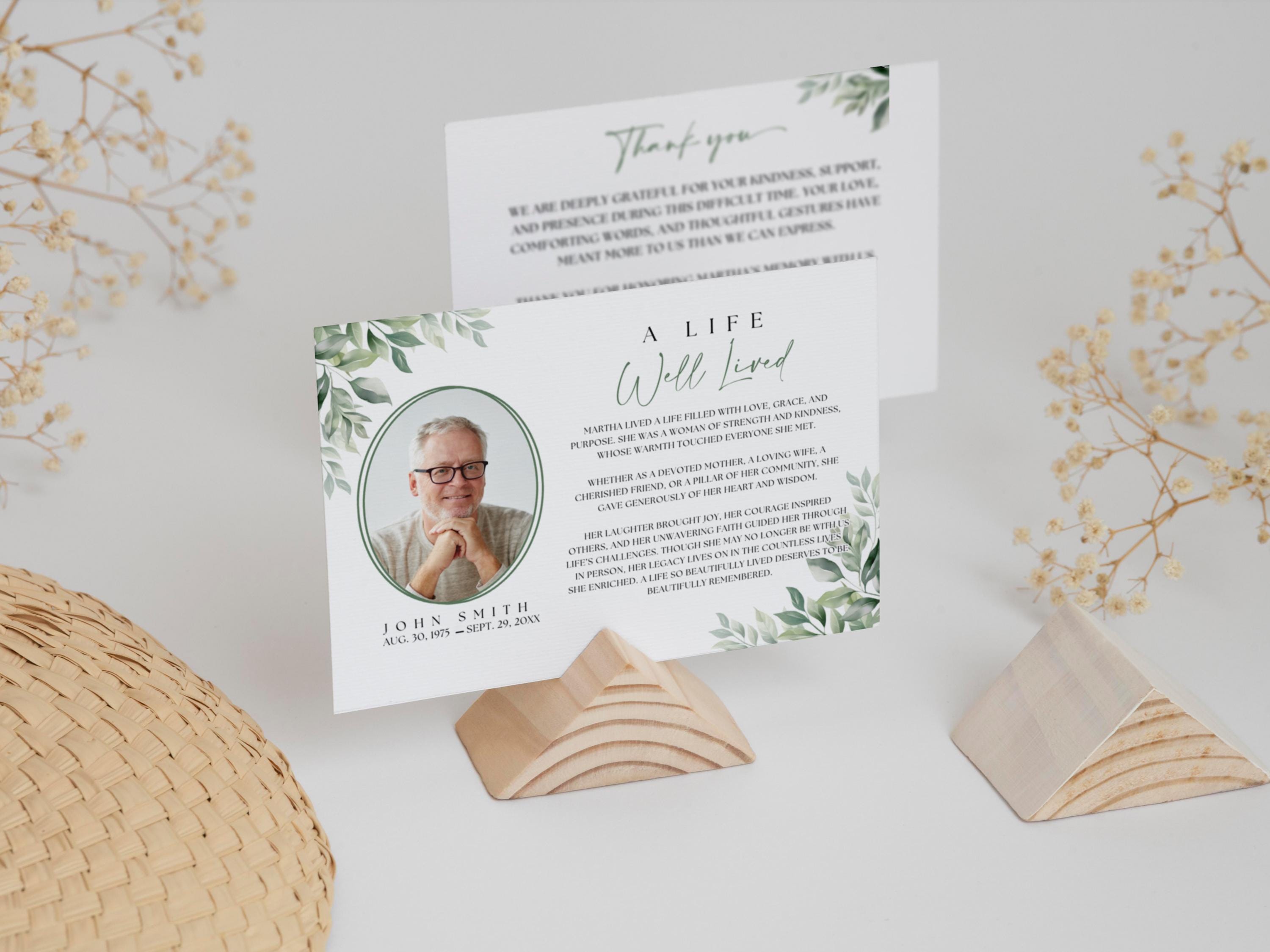 Editable Green Greenery Funeral Thank You Card With Picture Canva ...